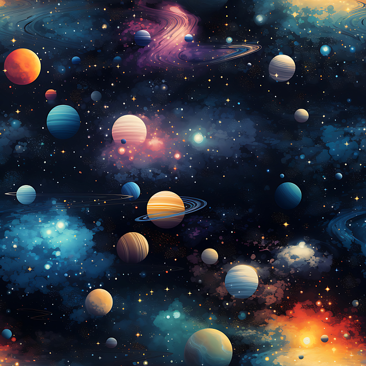 Space Featuring Vibrant Planets & Cosmic Nebulae seamless PBR texture preview