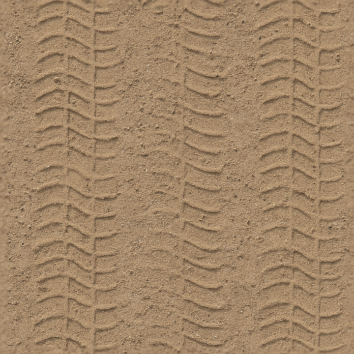 Flat Tire Print On Dry Sand With Shallow Tread And Loose Gravel Soil Im… seamless PBR texture preview