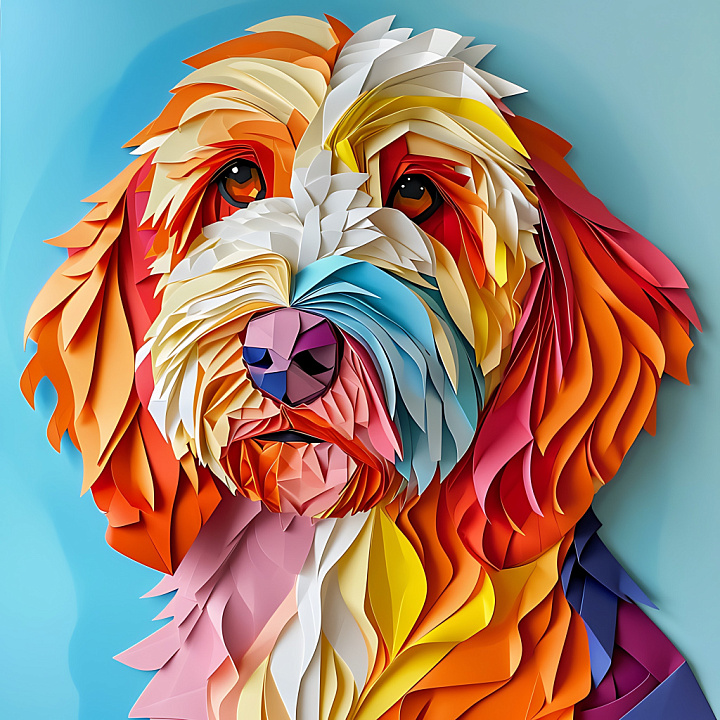 Of Colorful Origami Style Australian Labradoodle Fur seamless PBR texture preview