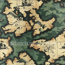 seamless Seamless 3D Vintage Map-Inspired Camouflage PBR Texture with Nautical Illustrations texture 8k free download PBR