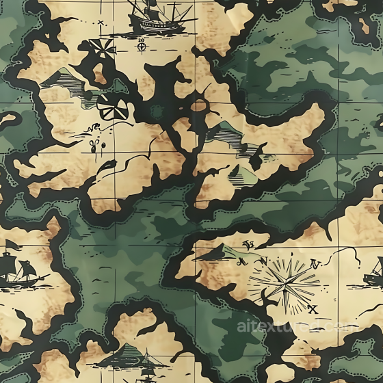 Vintage Map-Inspired Camouflage PBR Texture with Nautical Illustrations Color Camouflage texture preview