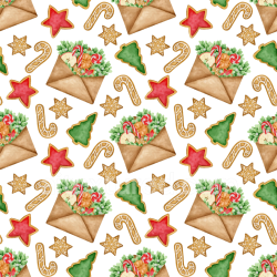 seamless Seamless 3D PBR Texture of Christmas Digital Paper Featuring Festive Cookies and Envelopes texture 8k free download PBR