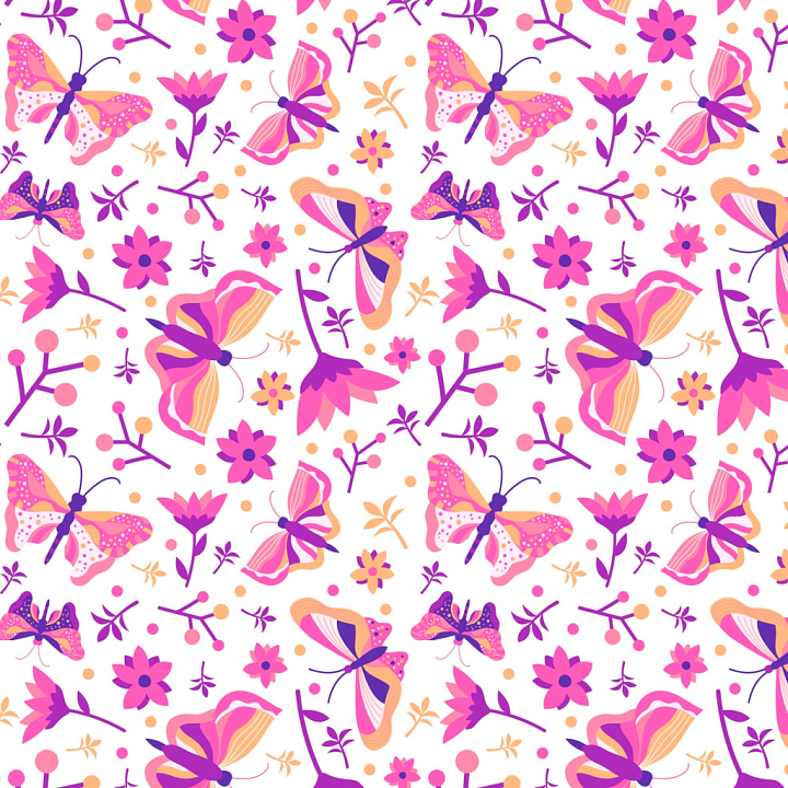 Watercolor Butterflies and Floral Pattern Fabric seamless PBR texture preview