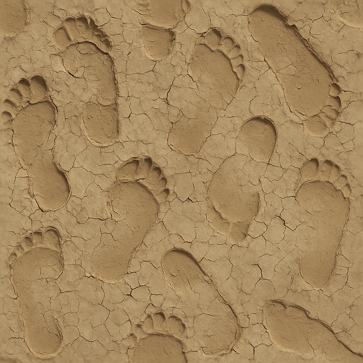 of Footprint Peeling on Sun Baked Dry Mud seamless PBR texture preview