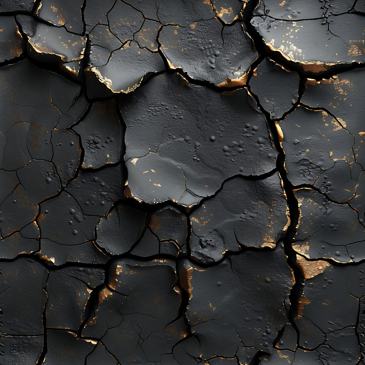 Cracked Black Paint With Gold Flaked Damage seamless PBR texture preview