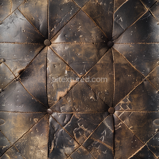 Seamless Distressed Brown Leather PBR Texture Featuring Quilted Stitched Panels and Worn Surface
