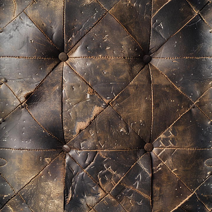 Distressed Brown Leather Featuring Quilted Stitched Panels and Worn… seamless PBR texture preview