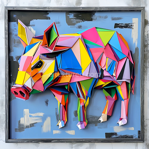 Seamless 3D PBR Texture Featuring Vibrant Origami-Style Collared Peccary Pattern