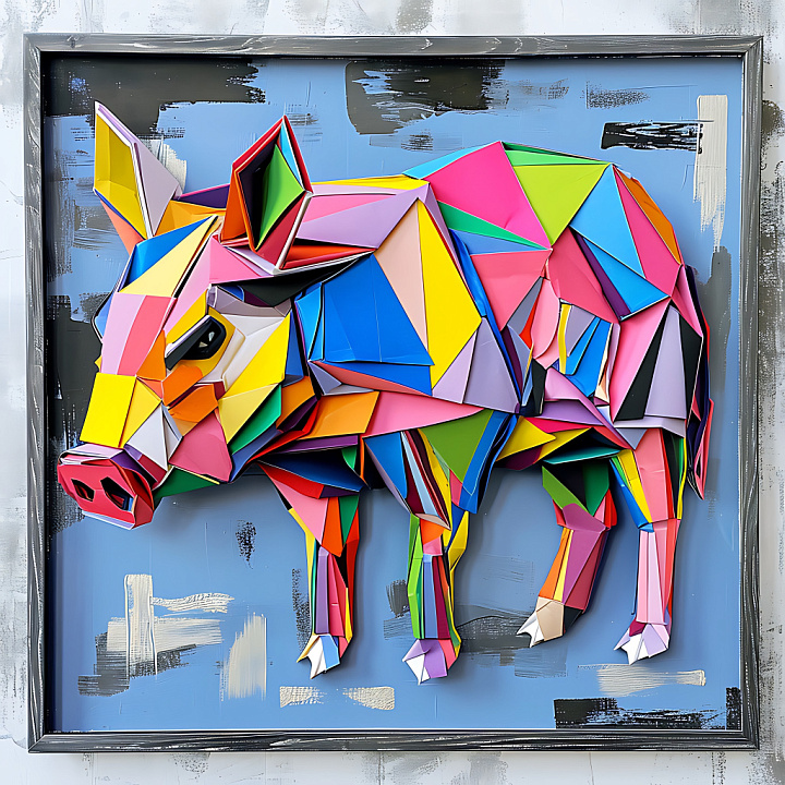 Featuring Vibrant Origami-Style Collared Peccary Pattern seamless PBR texture preview