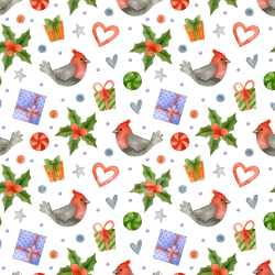 seamless Seamless 3D PBR Christmas Watercolor Pattern Texture with Birds and Gifts texture 8k free download PBR