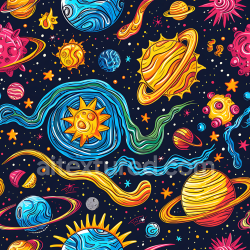 seamless Seamless 3D Cartoon-Style Space PBR Texture Featuring Colorful Planets and Stars texture 8k free download PBR