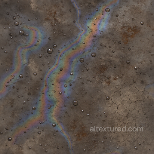 Oil Slick And Oil Stains With Water Droplets And Wet Marks For Slick Surfaces seamless Decals PBR texture
