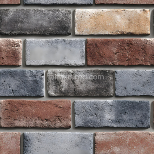 Seamless 3D PBR Texture of Cracked Multi-Colored Brick Wall with Rough Surface