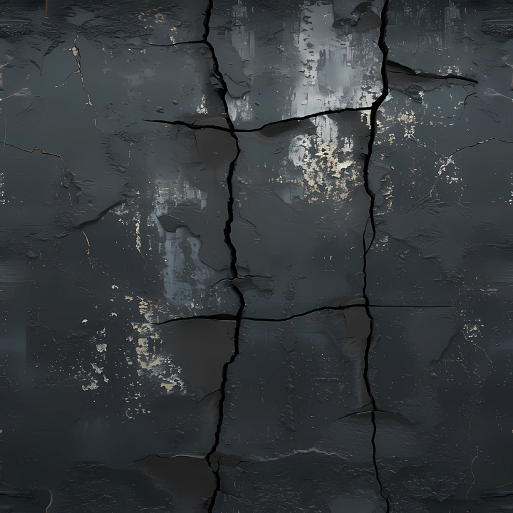 Cracked Dark Concrete with Weathered Paint and Deep Fractures seamless PBR texture preview