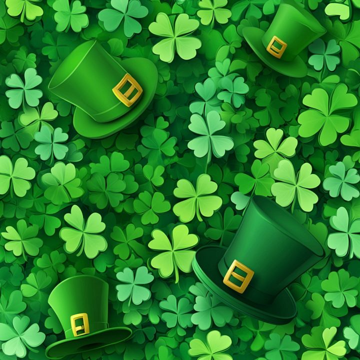 Featuring Shamrocks and Leprechaun Hats in Vibrant Greens seamless PBR texture preview