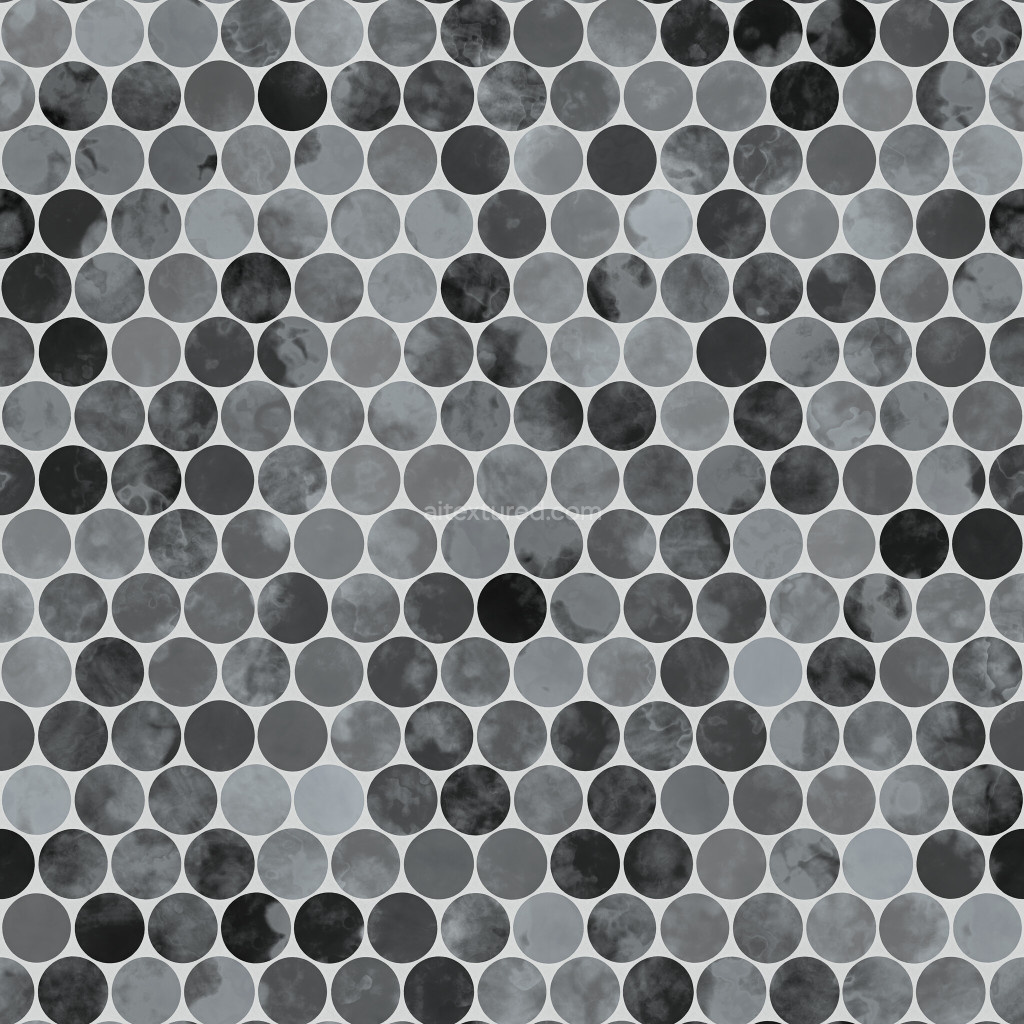 Seamless circular PBR texture tiles in gray tones