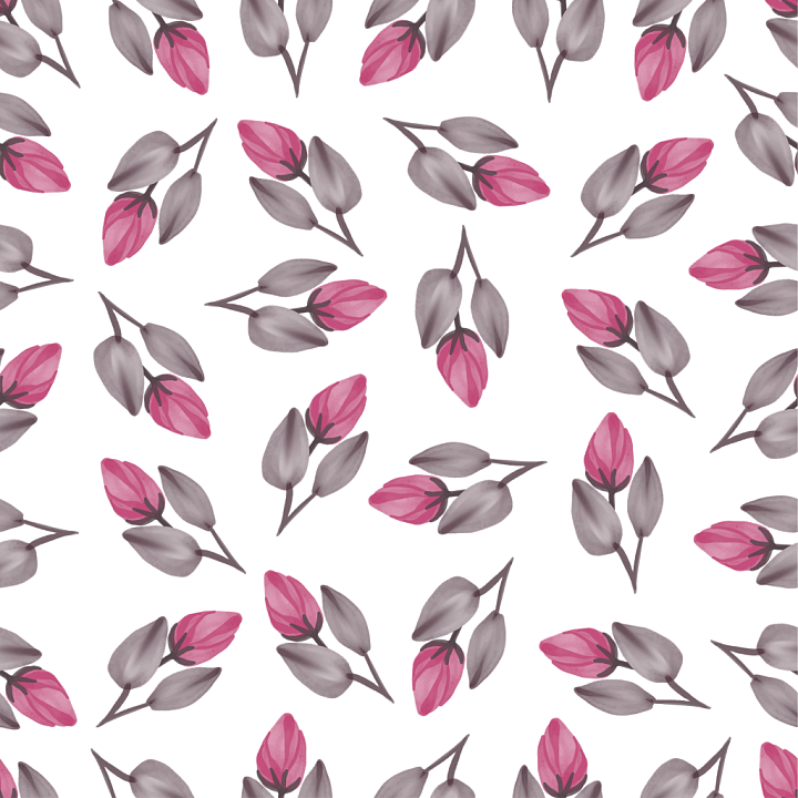 Stylized Pink Flower Petal Pattern with gray Leaves seamless PBR texture preview