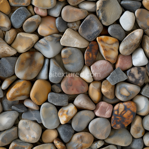 Seamless 3D polished pebble stone ground PBR texture with smooth multicolor stones