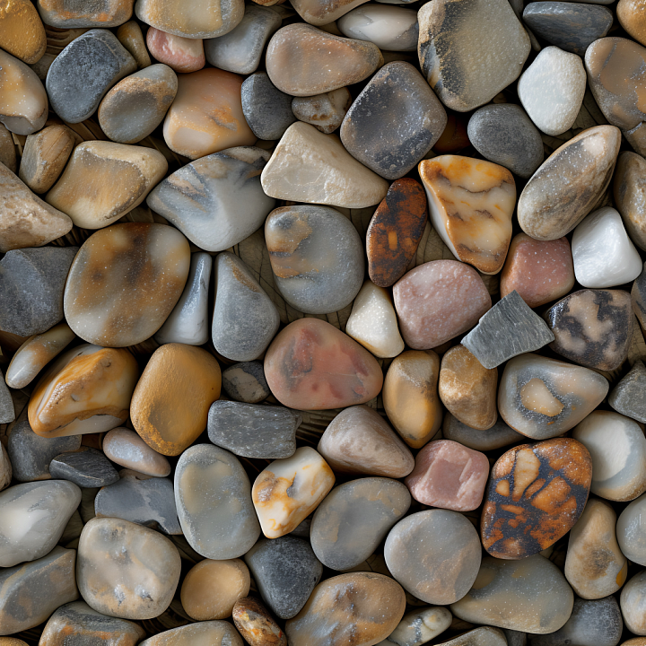 Polished Pebble Stone Ground With Smooth Multicolor Stones seamless PBR texture preview