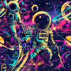 seamless Seamless 3D PBR Graffiti Texture Featuring Vibrant Neon Astronaut Street Art texture 8k free download PBR