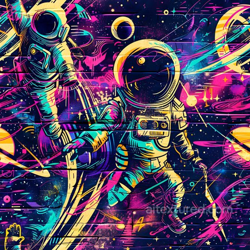 Seamless 3D PBR Graffiti Texture Featuring Vibrant Neon Astronaut Street Art texture preview