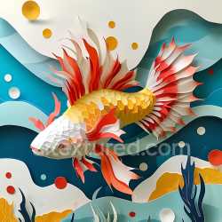 seamless Seamless 3D PBR texture featuring vibrant koi fish scales and flowing red fins texture 8k free download PBR