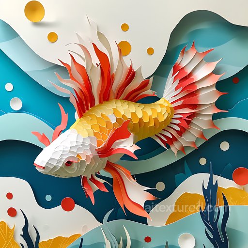 Animal - Seamless 3D PBR texture featuring vibrant koi fish scales and flowing red fins texture preview