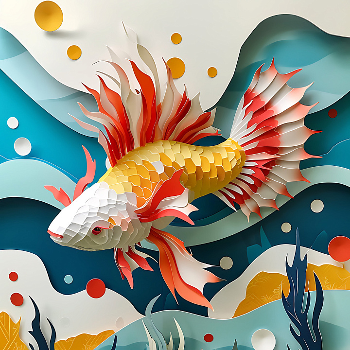Featuring Vibrant Koi Fish Scales And Flowing Red Fins seamless PBR texture preview