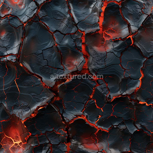 Seamless 3D Cracked Volcanic Lava PBR Texture with Glowing Red Cracks