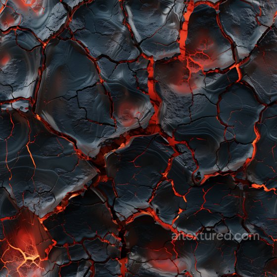 Cracked Volcanic Lava PBR Texture with Glowing Red Cracks Cracked & Holes texture preview