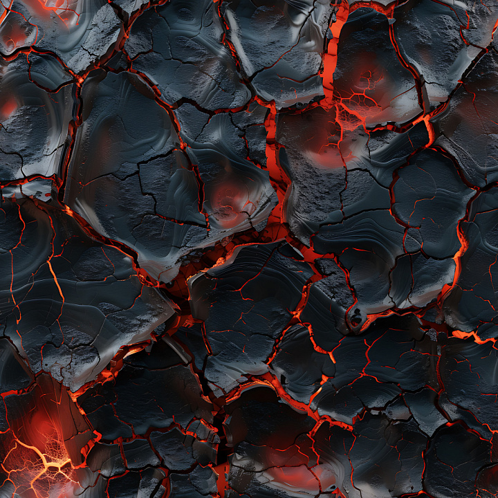 Cracked Volcanic Lava with Glowing Red Cracks seamless PBR texture preview