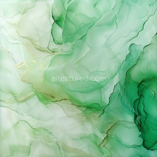 Seamless 3D Alcohol Ink PBR Texture Featuring Delicate Green Fluid Waves and Gold Veins