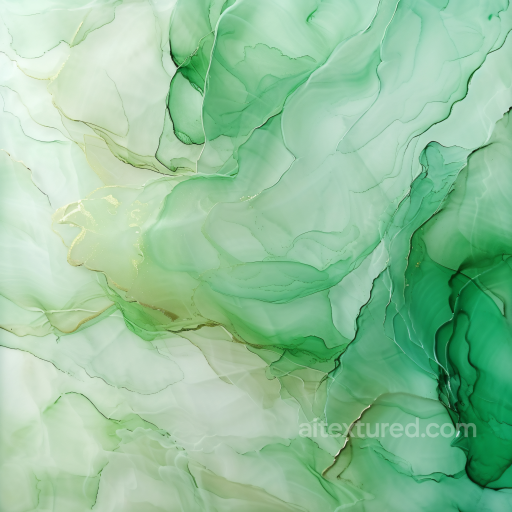 Alcohol Ink PBR Texture Featuring Delicate Green Fluid Waves and Gold Veins seamless Alcohol ink PBR texture