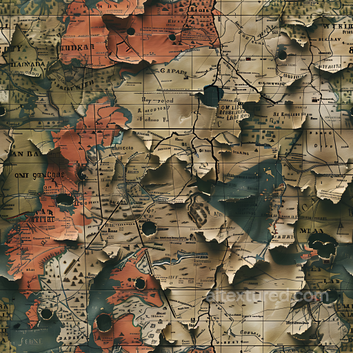 Vintage Map Camouflage PBR Texture with Aged Paper and Geographic Patterns seamless Color Camouflage PBR texture