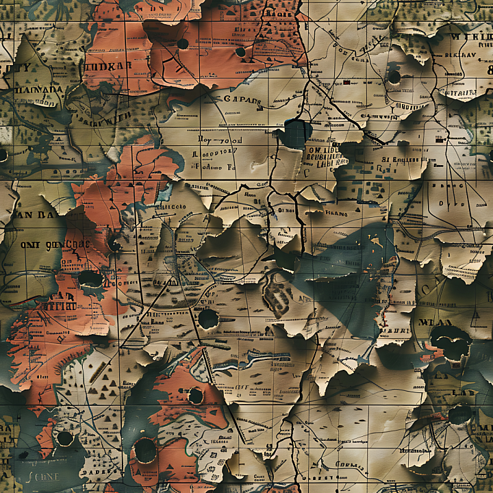 Vintage Map Camouflage with Aged Paper and Geographic Patterns seamless PBR texture preview