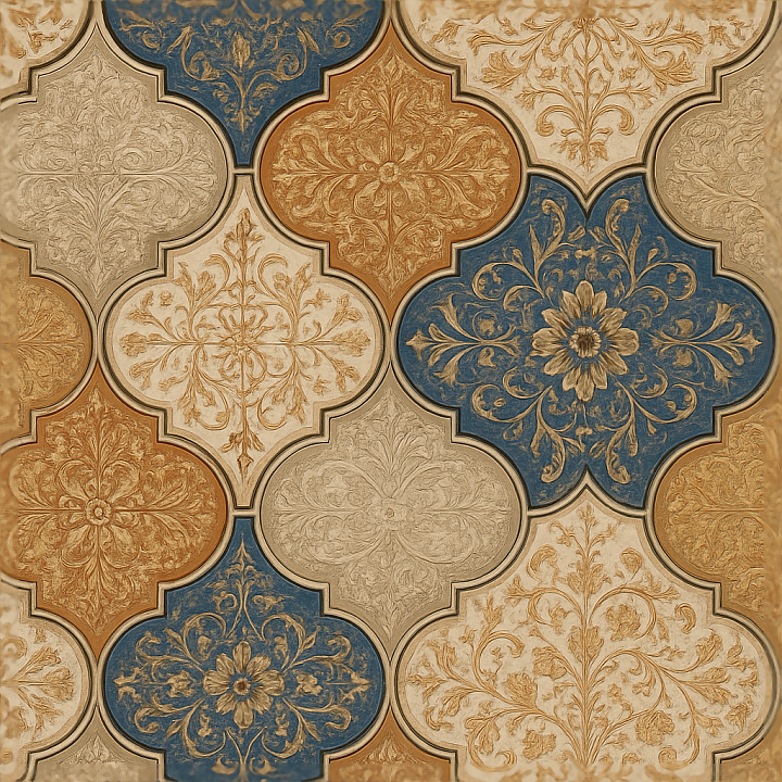 Arabesque Tiles Mosaic With Ornamental Tiles And Moroccan Style Influen… seamless PBR texture preview