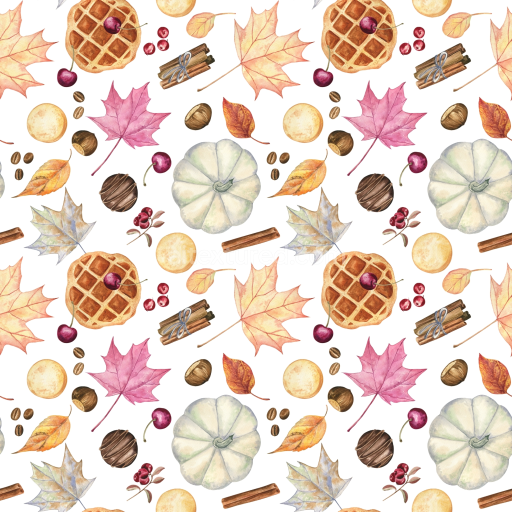 Seamless 3D PBR Texture of Autumn Leaves and Fall-Themed Objects Pattern