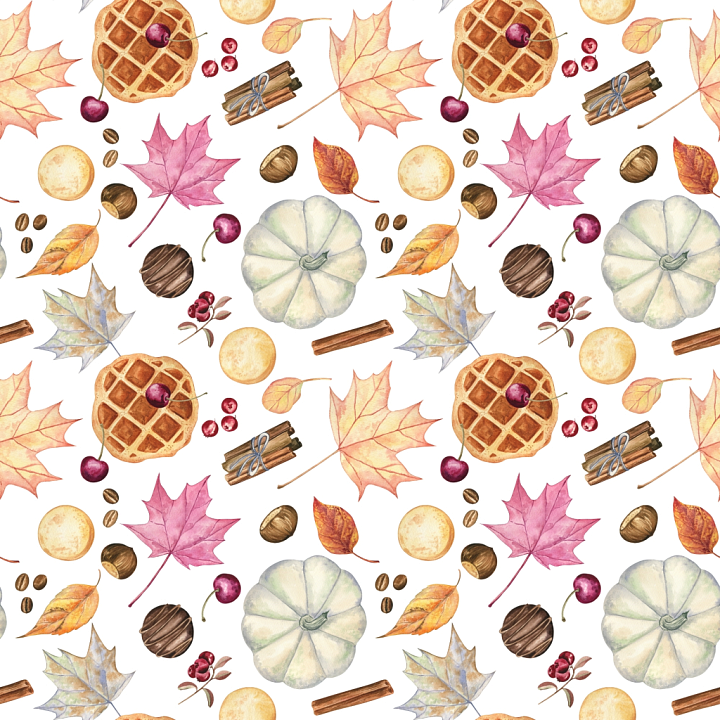 Autumn Leaves and Fall-Themed Objects Pattern seamless PBR texture preview