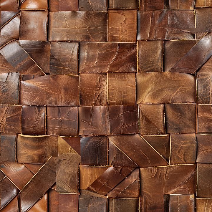 Leather Showcasing Distressed Brown Patchwork With Visible Stitching seamless PBR texture preview