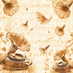seamless Seamless 3D PBR Texture Featuring Vintage Gramophones and Music Notes on Aged Paper texture 8k free download PBR