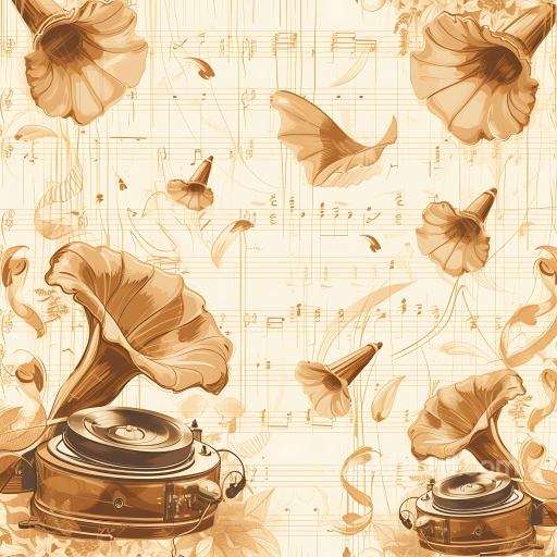 Featuring Vintage Gramophones and Music Notes on Aged Paper seamless Vintage Scrapbook PBR texture