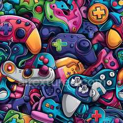 seamless Seamless 3D PBR Texture Featuring Vibrant Graffiti-Style Gamepad Artwork texture 8k free download PBR