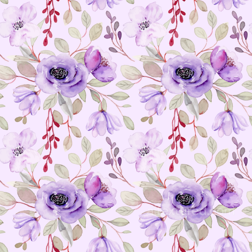 Purple Flower Watercolor Pattern on Fabric Seamless Texture seamless Purple Flower PBR texture