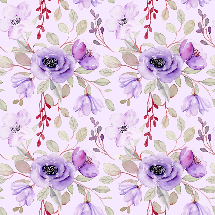 Purple Flower Watercolor Pattern on Fabric seamless PBR texture preview