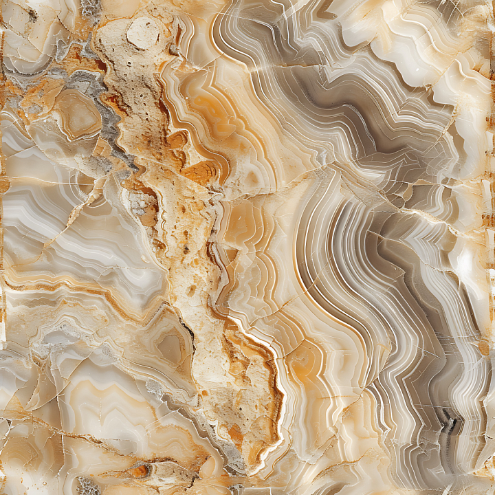 Polished Agate Stone with Detailed Layered Bands and Earthy Tones seamless PBR texture preview