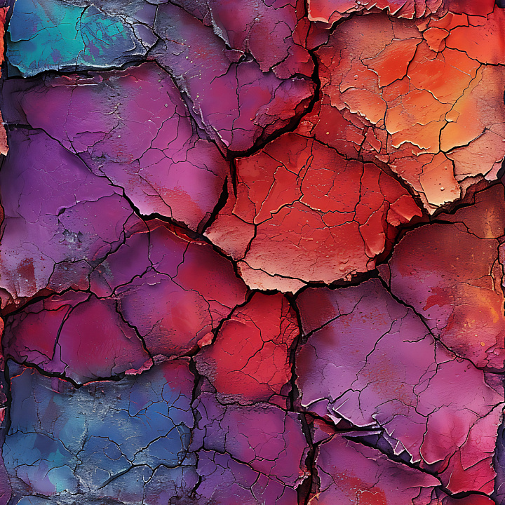 Cracked & Holes of Vibrantly Colored Cracked Painted Surface seamless PBR texture preview