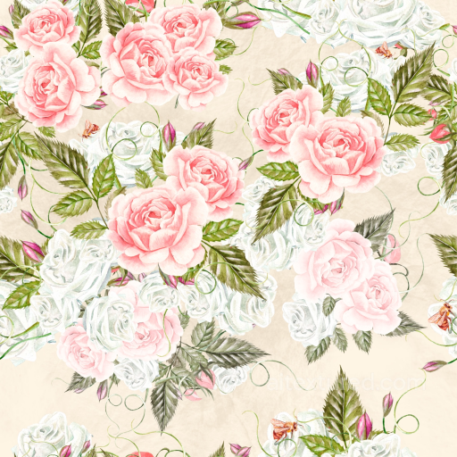 Floral Fabric Texture Featuring Pink and White Roses with Green Leaves seamless Flower PBR texture