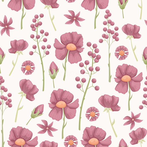 Seamless 3D PBR Texture Featuring Soft Pink Floral Pattern with Green Stems