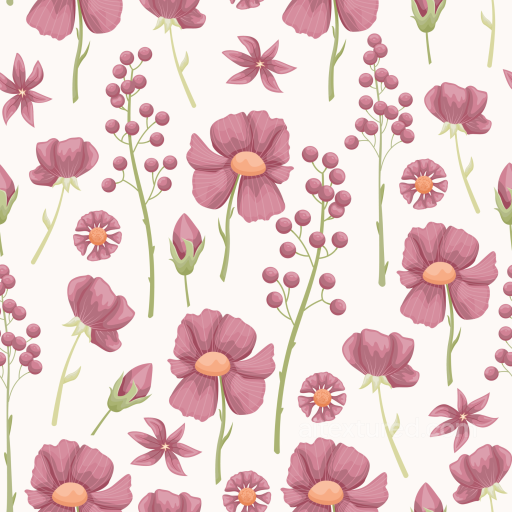 Featuring Soft Pink Floral Pattern with Green Stems seamless Floral  PBR texture