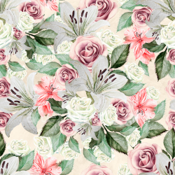 seamless Seamless 3D PBR Floral Fabric Texture Featuring Roses and Lilies in Soft Pastels texture 8k free download PBR